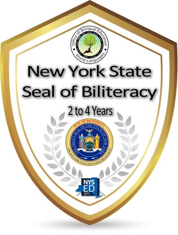NYS Seal of Biliteracy Badge nandritra ny 2-4 taona